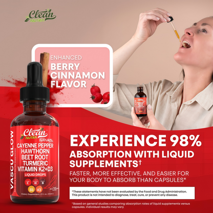 Clean Nutra Cayenne Pepper Drops Supplement Liquid + Hawthorn Berry, Vitamin D3 K2 Beet Root Powder, Ceylon Cinnamon, Turmeric Curcumin, Organic Panax Ginseng, Berberine Extract 1 Pack