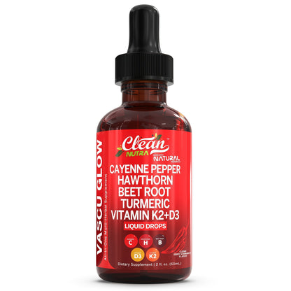 Clean Nutra Cayenne Pepper Drops Supplement Liquid + Hawthorn Berry, Vitamin D3 K2 Beet Root Powder, Ceylon Cinnamon, Turmeric Curcumin, Organic Panax Ginseng, Berberine Extract 1 Pack