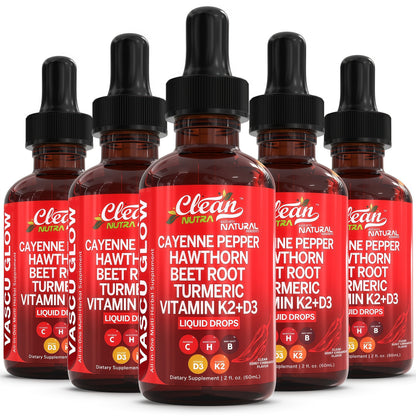 Clean Nutra Cayenne Pepper Drops Supplement Liquid + Hawthorn Berry, Vitamin D3 K2 Beet Root Powder, Ceylon Cinnamon, Turmeric Curcumin, Organic Panax Ginseng, Berberine Extract 1 Pack