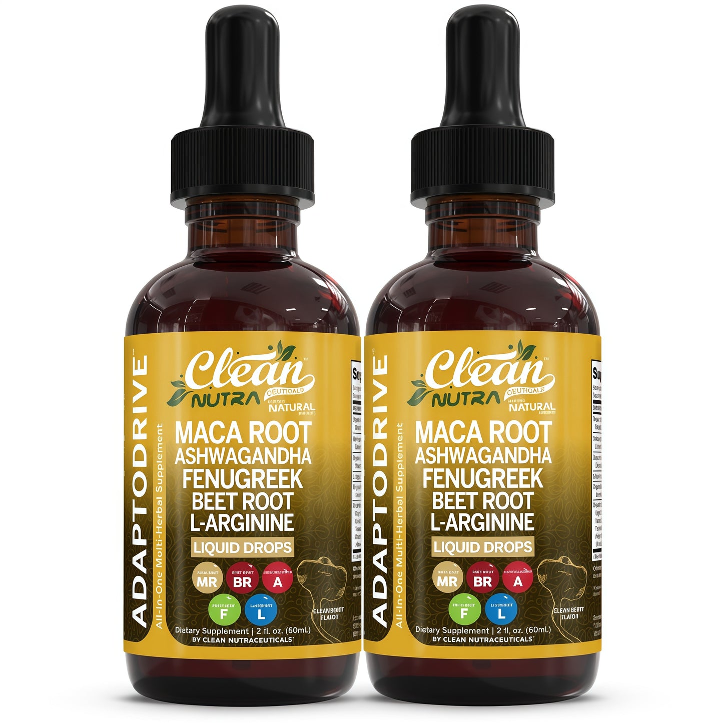 Clean Nutra Organic Maca Root Liquid Drops with Ashwagandha, Fenugreek, Beet Root and L-Arginine Liquid Multivitamin for Women and Men - Adapto Drive