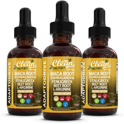Clean Nutra Organic Maca Root Liquid Drops with Ashwagandha, Fenugreek, Beet Root and L-Arginine Liquid Multivitamin for Women and Men - Adapto Drive