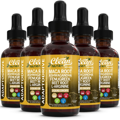 Clean Nutra Organic Maca Root Liquid Drops with Ashwagandha, Fenugreek, Beet Root and L-Arginine Liquid Multivitamin for Women and Men - Adapto Drive