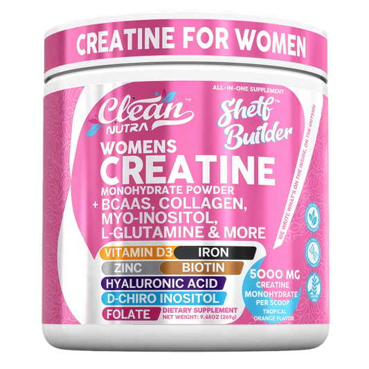 Creatine for Women | Creatine Monohydrate + BCAA Powder Myo-Inositol Collagen Biotin Hyaluronic Acid Folate L Glutamine Vitamin D3 Iron Zinc D-Chiro-Maca Digestion Shelf Builder By Clean Nutra